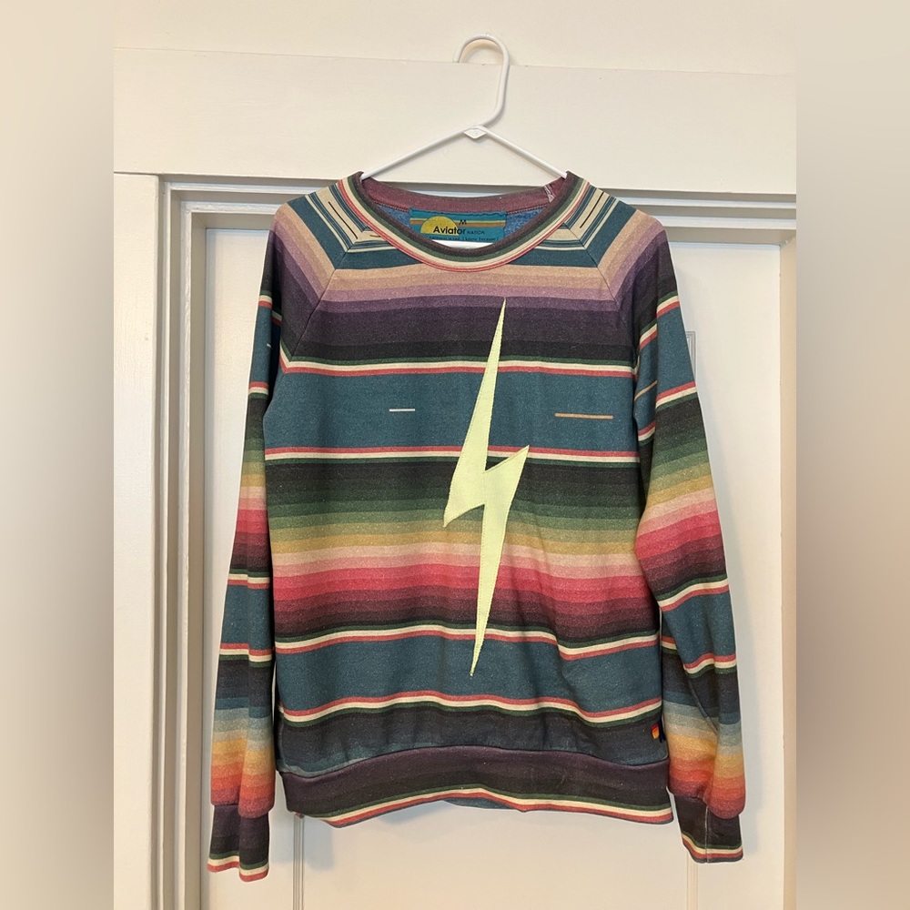 MAKE AN OFFER Aviator Nation Green and Blue Crewneck Sweater